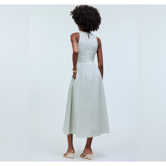 NWT Madewell The Melody Smocked Midi Poplin Dress Size Small Green - Picture 3 of 9